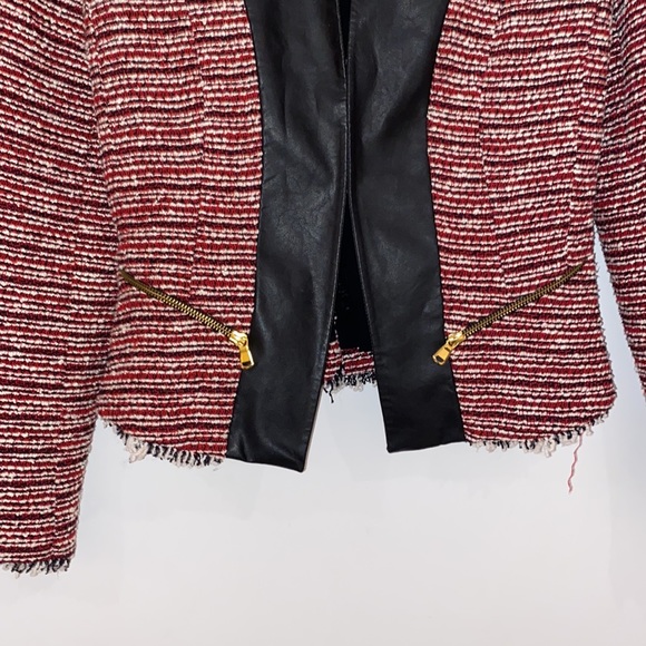 Zara Trafaluc tweed jacket with faux leather zipper pockets Size M - Picture 8 of 13